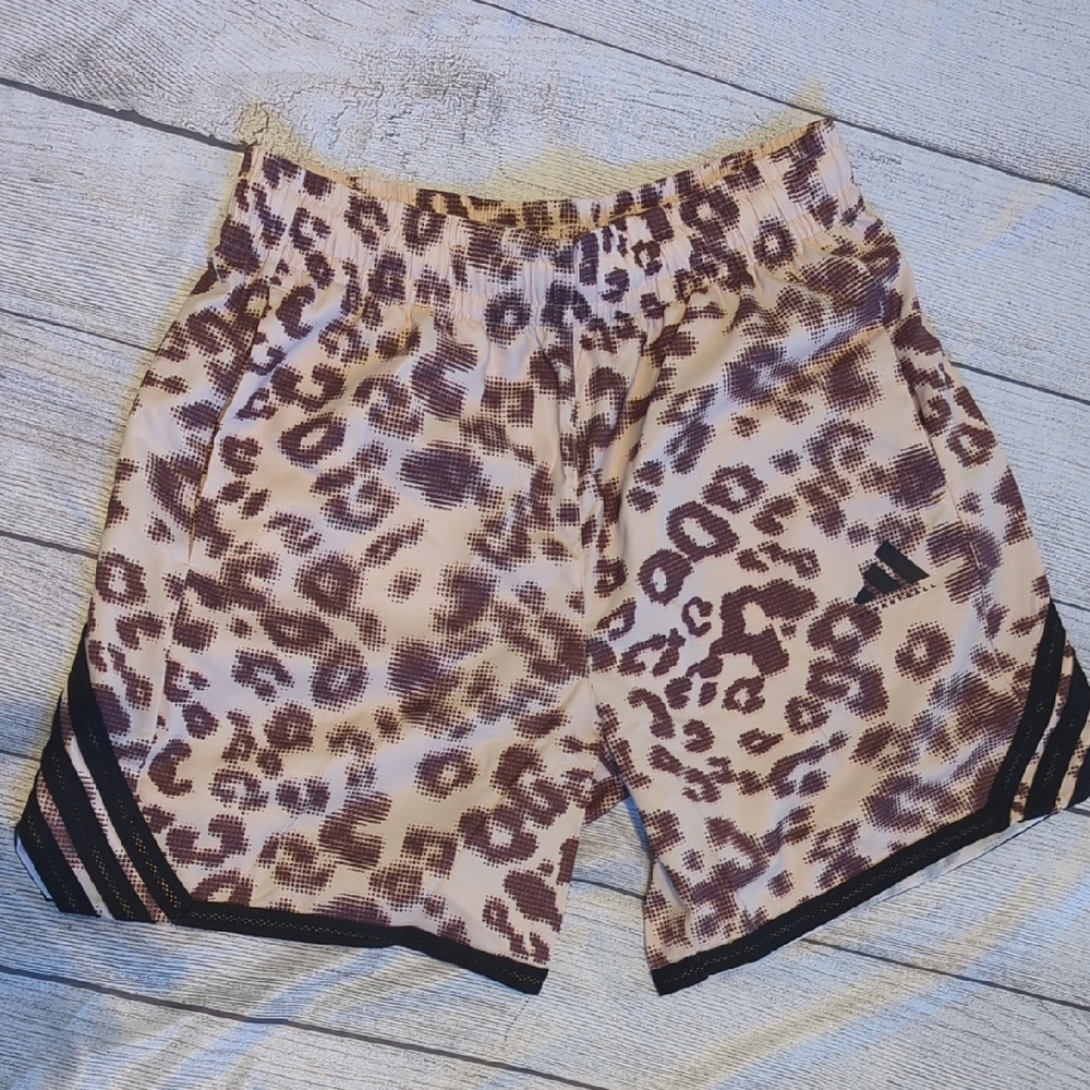 adidas Leopard Print Athletic Shorts - Brown and Black